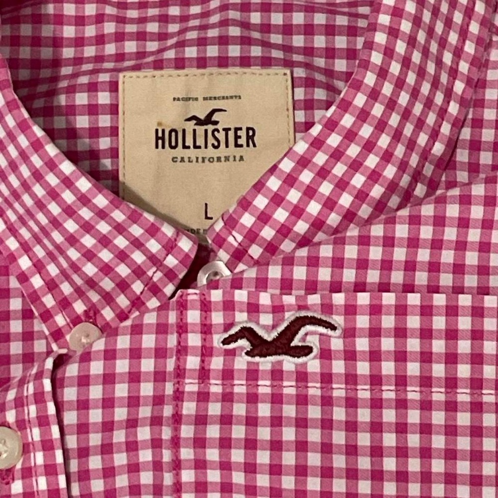 Hollister Women's Large Long Sleeve Button Up Shirt Pink Gingham Check Preppy